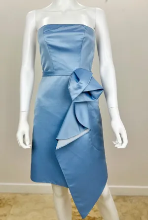 ABS Allen Schwartz Strapless Dress Light Blue Satin Corset Draped Pleated US 2 thumbnail 1