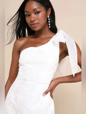 Lulus Unique Perfection White Floral Jacquard One-Shoulder Mini Dress Medium NWT thumbnail 3