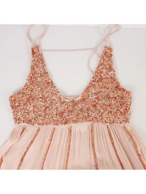 $118 Free People glitter girl slip dress in neutral rose gold, S thumbnail 8