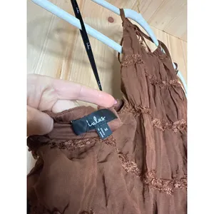 NWT Lulus Madriana Brown Halter Neck Ruffed Midi Dress Bohemian Summer Sz M thumbnail 6