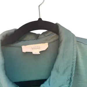 Lucky Brand Jewel Green Satin Shirt Dress XL Utility Long Sleeve Midi Pockets thumbnail 7
