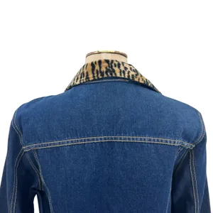 Vintage Playboy Leopard Trim Denim‎ Jacket Y2K Cropped Jean Jacket Size Large thumbnail 10
