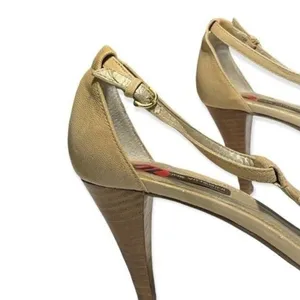 Adrienne Vittadini Beige Leather T Strap Heels Size 10 Open Toe Sandals Flawed thumbnail 10
