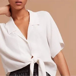 Artizia Wilfred Free Tie Front Blouse in White Size Large Short Sleeve thumbnail 1