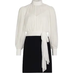 $495‎ Cinq à Sept Holiday Elena White Black Sheer Blouson Mini Dress Sz 2 NEW thumbnail 6