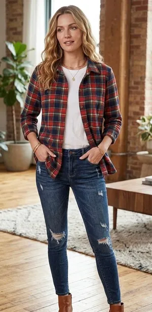 Roommates Red Plaid Button-Up Shirt thumbnail 1