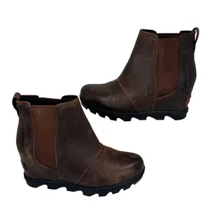 Sorel Joan of‎ Arctic Wedge II Chelsea Boot Leather Brown Burnt Henna Womens 7 thumbnail 5