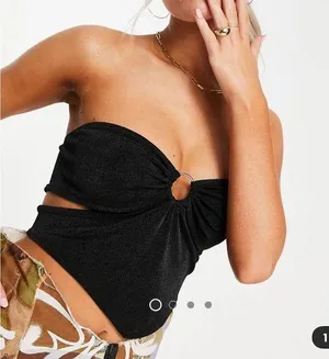 ASOS ASYOU bandeau ring detail scarf top in black thumbnail 1