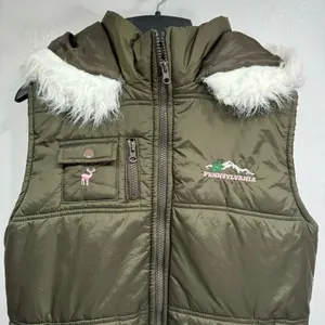 Pennsylvania Embroidered Olive Green Faux Fur Trim Puffer Vest Size Medium thumbnail 8