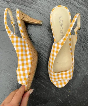 Aubrey Lynn Orange plaid heels Size 9.5 thumbnail 1