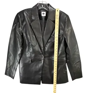 CAbi James Jacket Womens Medium Black Soft‎ Faux Leather Blazer Tailored #4495 thumbnail 7
