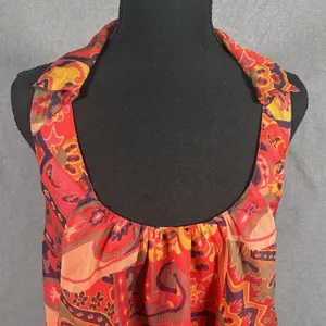 Free People Boho Paisley Halter Tank Top Women's Red‎ Orange Medium thumbnail 2