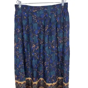 Sag Harbor Woman Vintage Blue Floral Paisley Rayon Maxi Skirt XL Elastic Waist thumbnail 2