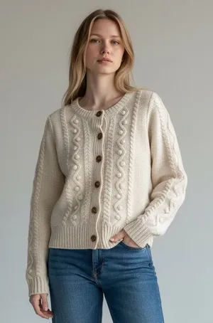Vintage Y2K Aerie Cream Cable-Knit Button Wool Blend Cardigan Sweater thumbnail 1
