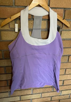 Lululemon Thick Strap Scoop Neck Halter Tank Top Purple & White Size 12 thumbnail 1
