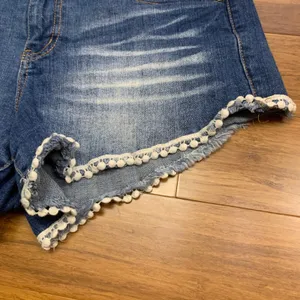 Altar'd State Denim Shorts Womens Size 29 Pom Trim Distressed Blue Jean Shorts‎ thumbnail 2