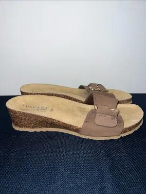 Brown Buckle Slide Sandals with Gold Accent thumbnail 2