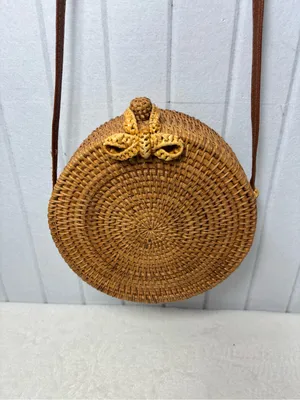 Straw Purse Handbag Summer‎ Beige Natural Handwoven Classic Wicker Rattan thumbnail 9