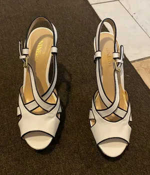 Nine & Co. White Peep-Toe Slingback Heels with Black Trim thumbnail 1