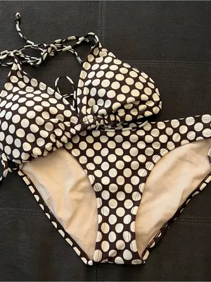 Xhilaration Y2K Brown & White Polka Dot Bikini Size Large Bottom Extra Large Top thumbnail 1