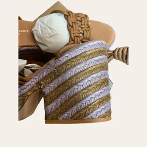 Anthropologie Raffia Purple Brown Woven Espadrille Platform Lace Up Sandals 9 thumbnail 7