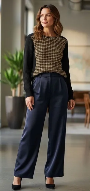 Tory Burch Black Knit Sweater‎ Textured Metallic Front Panel XS thumbnail 1
