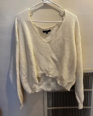 Lulu's Cream V-Neck Sweater Cozy Knit thumbnail 1