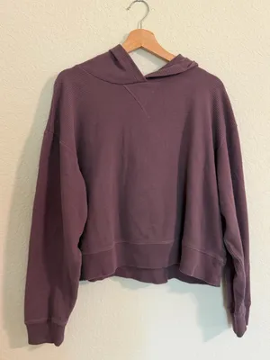 Organic Cotton Waffle-Knit Hooded Pullover Top Dusty Plum thumbnail 1