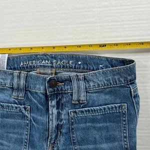 American Eagle Sz 4 Short The Perfect Vintage Wide Leg Selvedge Jeans High Rise thumbnail 7