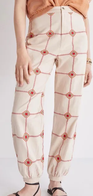 NWT $138 Ivory Lattice Embroidered Joggers XS thumbnail 1