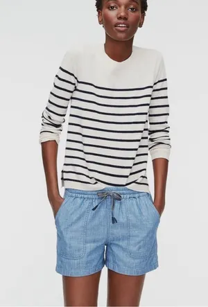 J Crew Point Sur Chambray Seaside Short in Linen Blend White Size Small NWT thumbnail 1