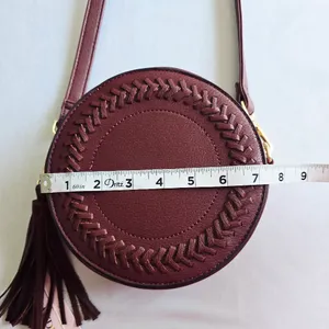 Stylish Round Crossbody Bag in Deep Burgundy Braided Detailing‎ thumbnail 6