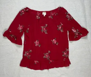 Fig & Flower | Red Floral Embroidered Peasant Top | Large thumbnail 1