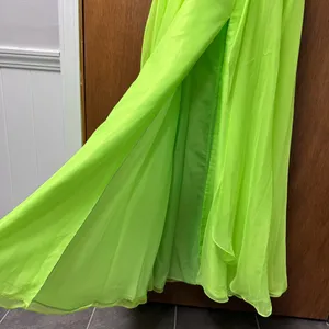 Mac Duggal Strapless Bedazzled Sparkle Long Chiffon Gown Dress Neon Green 10 thumbnail 6