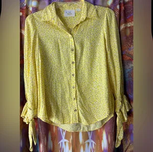 Maeve Anthropologie Blithe Yellow Patterned Button Down ✨ thumbnail 4