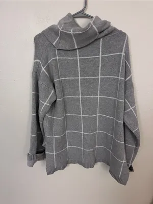 Kirundo Gray Windowpane Plaid Cowl Neck Sweater size XL Silver thumbnail 3
