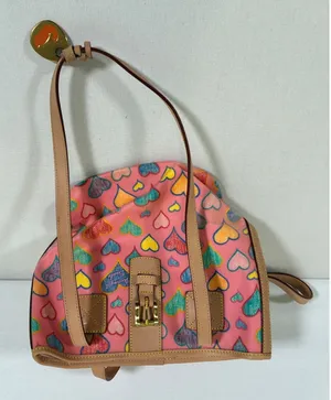 Dooney & Bourke Crayon Hearts Pink Multicolor Vachetta Leather Tote Shoulder Bag thumbnail 1