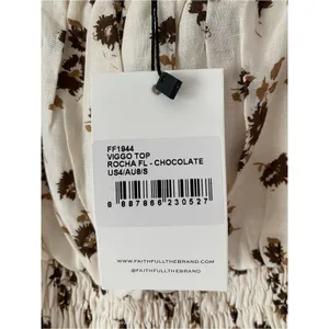 Faithfull The Brand NWTs Smocked Floral Crop Top Cream Chocolate Brown size 4 thumbnail 6