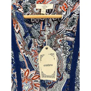 Entro Paisley Tunic Dress S Small NWT Blue Orange Boho Crochet Lace Henley D5752 thumbnail 2