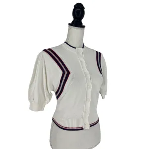 Maeve Puff Sleeve Cardigan White Inset Graphic Button Front‎ Sweater Size S thumbnail 7