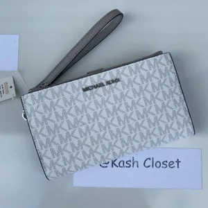 Michael Kors Bright White Double Zip Wristlet Large MK Signature Wallet thumbnail 2