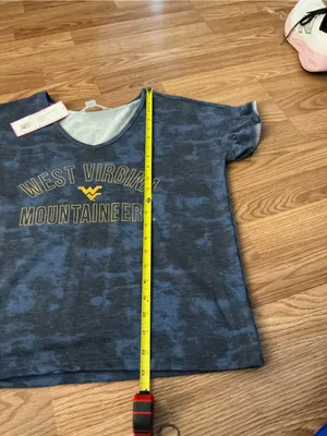 West Virginia Mountaineers Blue V-Neck Ruffle Sleeve Tee Size Small thumbnail 4