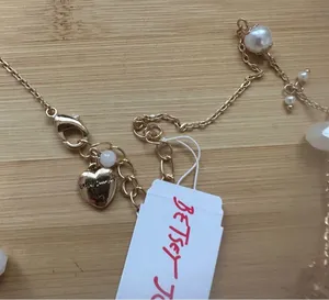 Betsey Johnson Jeweled Heart Pendant Chain Necklace Goldtone with Pink Flowers thumbnail 4
