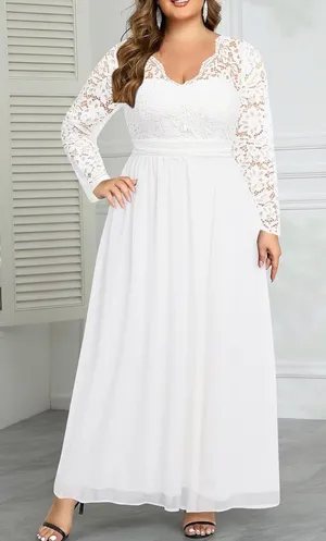 Talisea Wedding Plus Size 14W Formal Bridal Long Sleeve Lace Chiffon Maxi Dress thumbnail 1