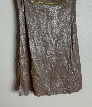 Elegant LOW-CUT GLITTER CAMI DRESS in apricot ladies size medium stretch cute thumbnail 4