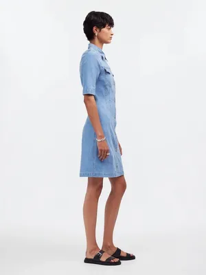Madewell Denim Seamed Mini Shirtdress Palermo Wash Short Sleeve Buttons Size 6 thumbnail 2