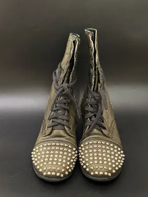 STEVE MADDEN “Tarnney” Dark Olive Green Leather Studded Combat Boots Size 7.5M thumbnail 3