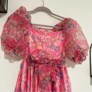 Sugar Thrillz‎ Growin’ Pretty Maxi Dress Sweetheart Neck Sheer Puff Sleeve XS thumbnail 4