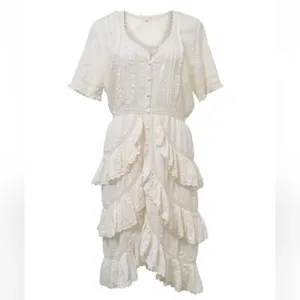 LoveShackFancy Bec Victorian Ruffle Peasant Midi Dress Farmhouse Ivory Size 2 thumbnail 10