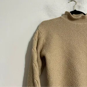 J. Crew Factory Mockneck Cable Sleeve Sweater Light Khaki Neutral Preppy Minimal thumbnail 5